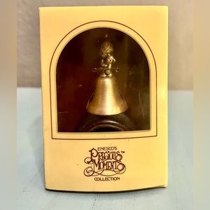 Vintage Precious Moments Bell Sculpture, Boy With Teddy, Silver Plated
